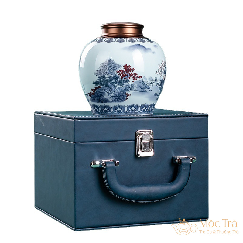 Hũ Trà Cảnh Đức Vẽ Sơn Thủy Hữu Tình HDT005