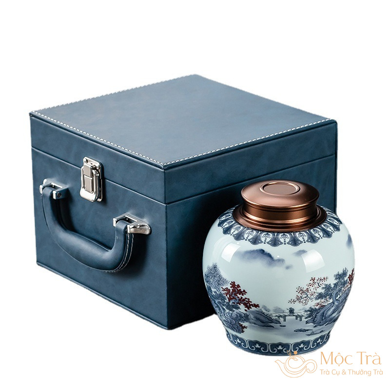 Hũ Trà Cảnh Đức Vẽ Sơn Thủy Hữu Tình HDT005